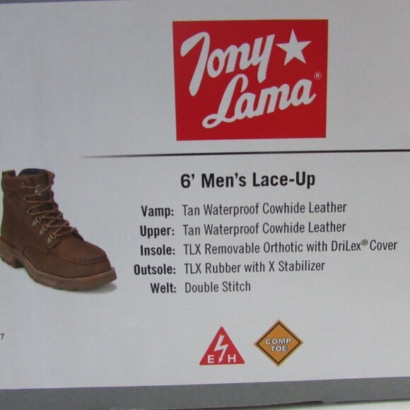 Tony Lama Men's 6" Lace Up Conductor Composite Moc Toe Work Boots - Brown - Picture 6 of 6